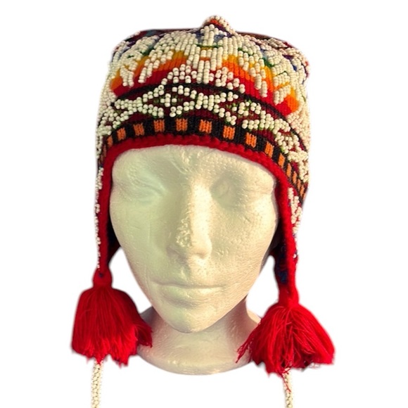 Peruvian Chullo Ceremonial Shaman Beaded with Tassels